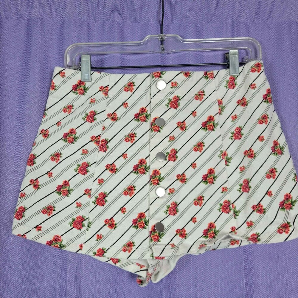 Forever 21 Rose Print Denim Skort